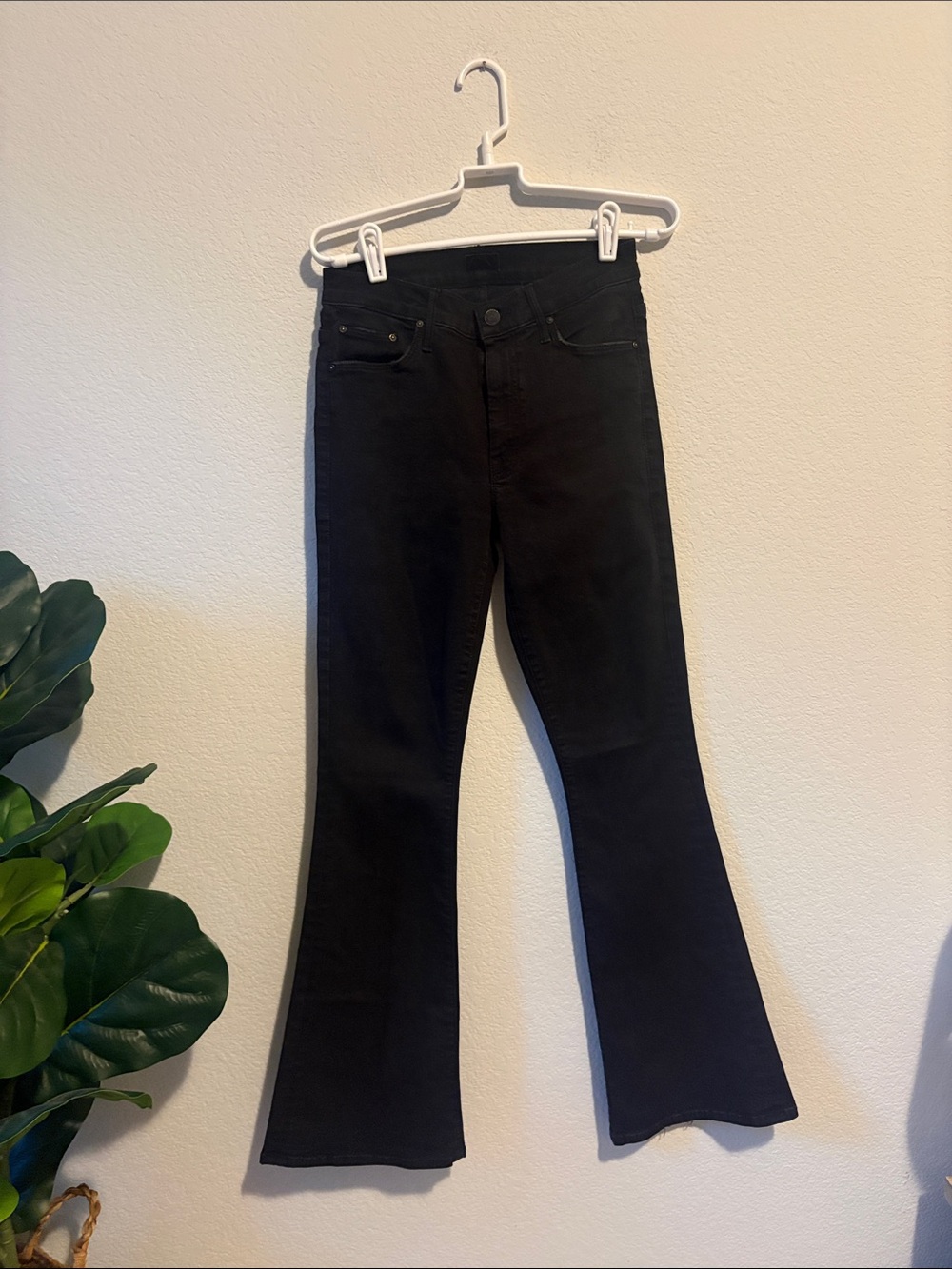 Mother the weekender black flare jeans